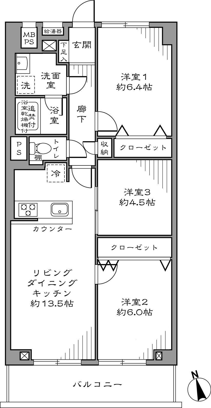 Floor plan. 3LDK, Price 27,800,000 yen, Occupied area 66.08 sq m , Balcony area 7.17 sq m