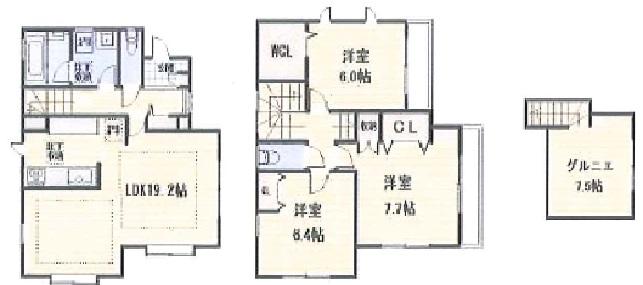 Floor plan. ((1) Building), Price 53,500,000 yen, 3LDK, Land area 96.23 sq m , Building area 96.05 sq m