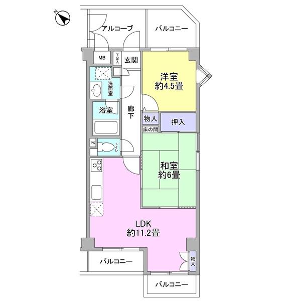 Floor plan. 2LDK, Price 25,800,000 yen, Occupied area 52.15 sq m , Balcony area 10.67 sq m