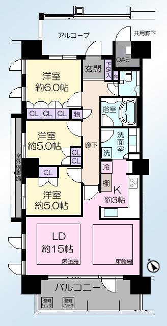 Floor plan. 3LDK, Price 44,800,000 yen, Occupied area 82.56 sq m , Balcony area 11.71 sq m