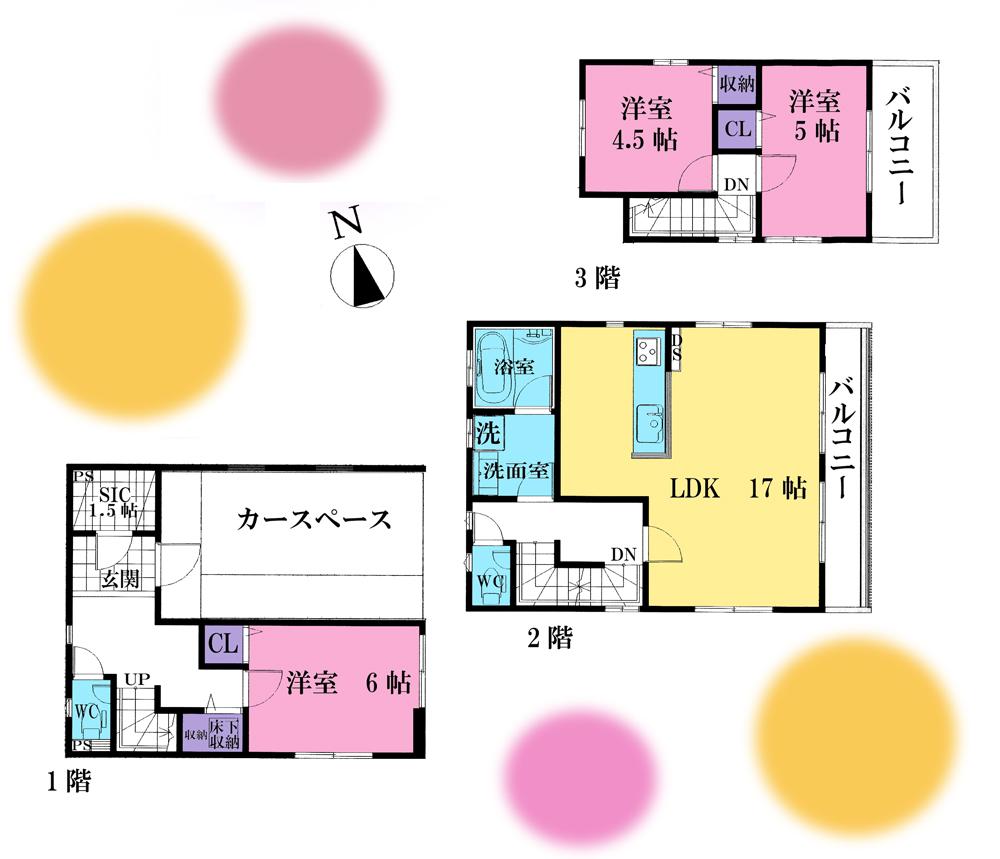 Floor plan. 53,800,000 yen, 3LDK + S (storeroom), Land area 72.58 sq m , Building area 108.9 sq m