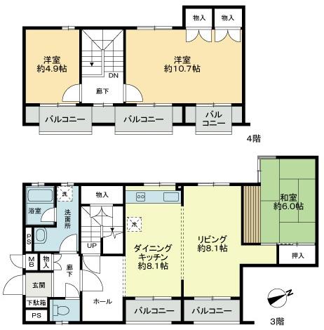 Floor plan. 3LDK, Price 22,800,000 yen, Footprint 104.24 sq m , Balcony area 18.27 sq m