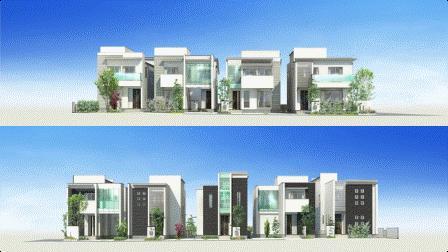 Rendering (appearance). White × exterior design that black was the keynote of the style of the new life proposal sophistication of modern design forms a stylish modern cityscape.