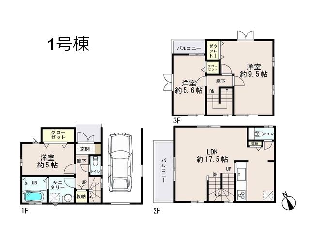 Floor plan. (1 Building), Price 49,800,000 yen, 3LDK, Land area 60 sq m , Building area 104.32 sq m