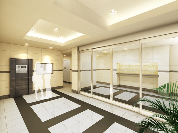 Buildings and facilities. In is a precious space entrance to switch ON and OFF, Ashirai textured material, It exudes the atmosphere, such as hot mind at ease. (Entrance Hall Rendering)