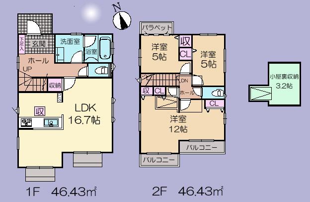 Floor plan. (1 Building), Price 52,800,000 yen, 3LDK, Land area 116.8 sq m , Building area 92.86 sq m
