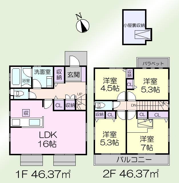 Floor plan. (3 Building), Price 52,800,000 yen, 4LDK, Land area 116.14 sq m , Building area 92.74 sq m