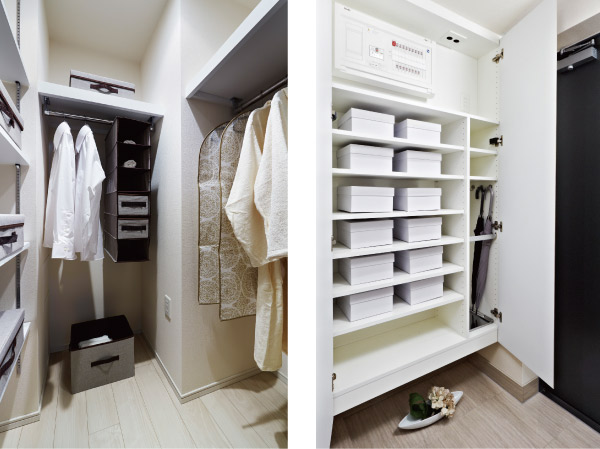 Interior.  [Receipt] (left ・ Walk-in closet), including the clothing, such as suits and dresses, Such as hats and big accessories, You can store a variety of items. (right ・ Footwear purse) can be accommodated from shoes to boots. Also has secured Maeru spaces such as parasol or umbrella.