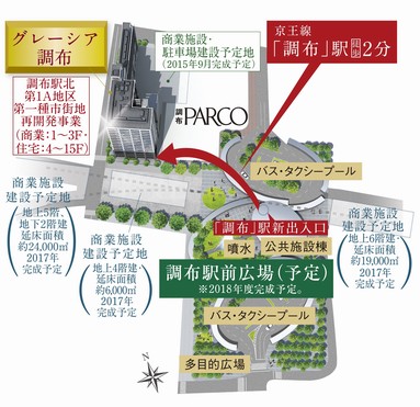 Building and "Chofu" Station Square plan Rendering