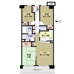 Floor plan. 3LDK, Price 29,900,000 yen, Footprint 68.4 sq m , Balcony area 9.6 sq m