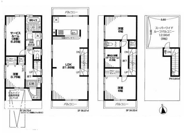 Floor plan. Price 48,800,000 yen, 4LDK+S, Land area 73.96 sq m , Building area 115.88 sq m