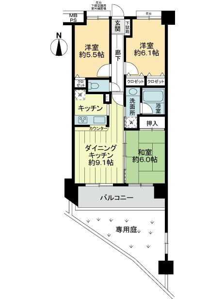 Floor plan. 3LDK, Price 23.8 million yen, Occupied area 64.95 sq m , Balcony area 8.55 sq m