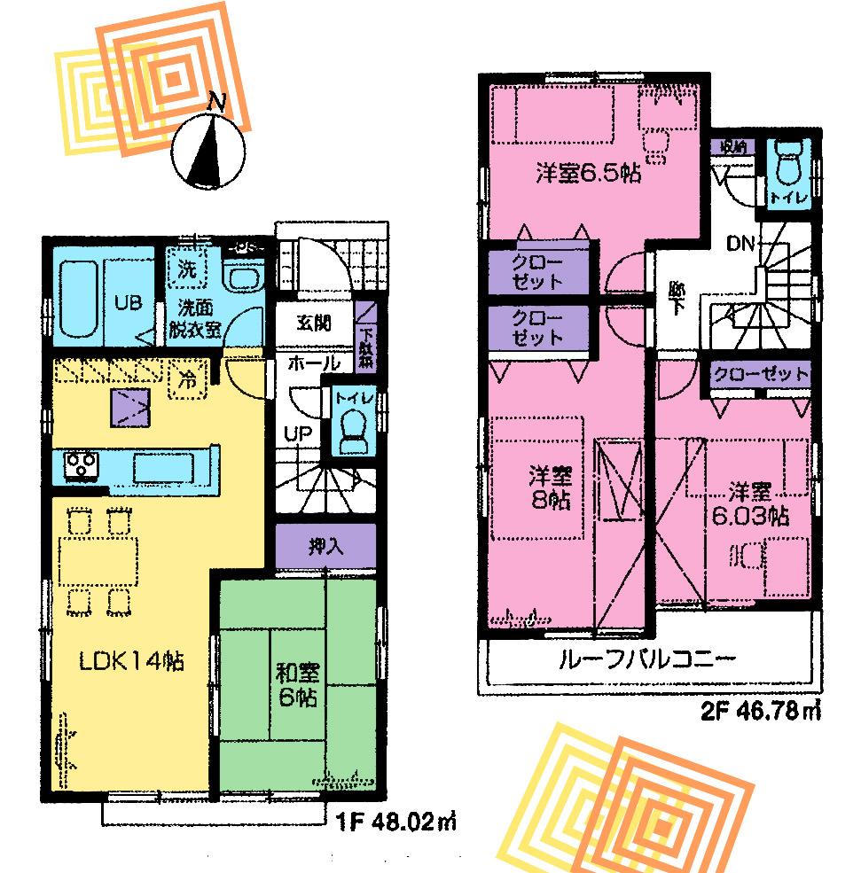 Floor plan. (1 Building), Price 45,800,000 yen, 4LDK, Land area 120.83 sq m , Building area 94.8 sq m