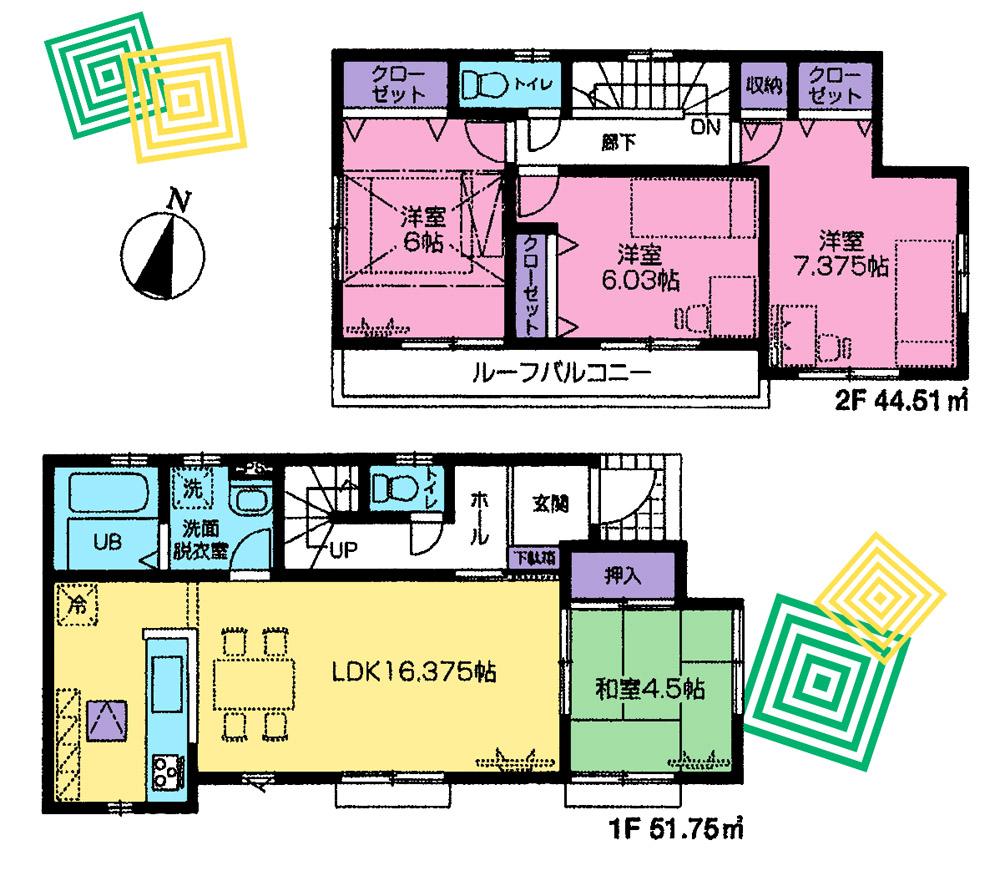 Floor plan. (6 Building), Price 46,900,000 yen, 4LDK, Land area 129.47 sq m , Building area 96.26 sq m