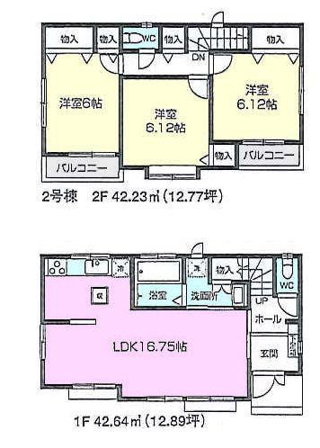 Floor plan. 47,300,000 yen, 3LDK, Land area 106.88 sq m , Building area 84.87 sq m 1 Building