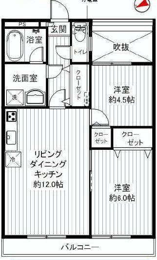 Floor plan. 2LDK, Price 18,800,000 yen, Occupied area 49.87 sq m , Balcony area 6.3 sq m