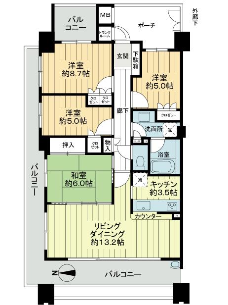 Floor plan. 4LDK, Price 49,900,000 yen, Occupied area 85.92 sq m , Balcony area 32.42 sq m