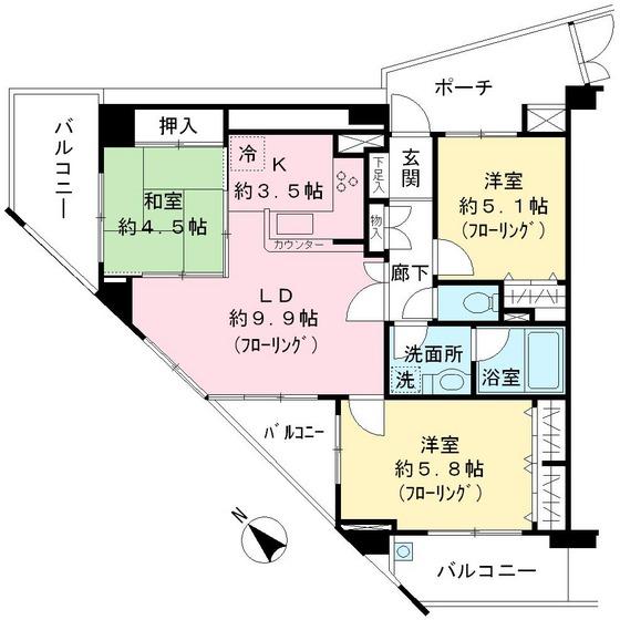 Floor plan. 3LDK, Price 32 million yen, Occupied area 67.29 sq m , Balcony area 15.29 sq m