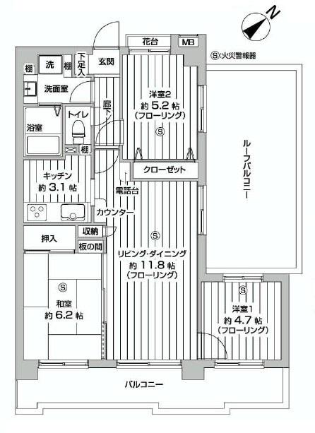Floor plan. 3LDK, Price 26,800,000 yen, Occupied area 64.67 sq m , Balcony area 10.87 sq m