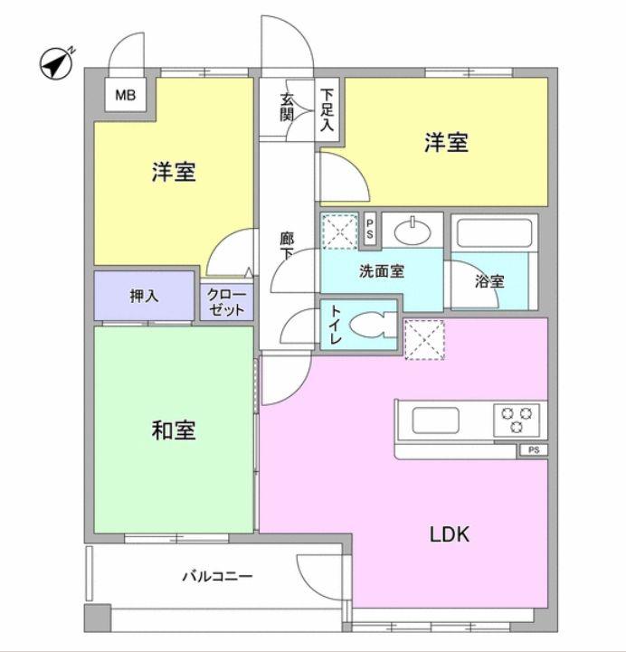 Floor plan. 3LDK, Price 27,800,000 yen, Occupied area 62.83 sq m , Balcony area 6.3 is with a sq m Japanese-style room