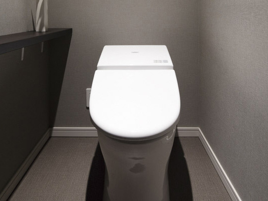 Bathing-wash room.  [Washlet integrated low tank toilet] Less clean and sophisticated shape of the water-saving toilet of the bulge of the tank. It was also provided bidet with a heating toilet seat function.