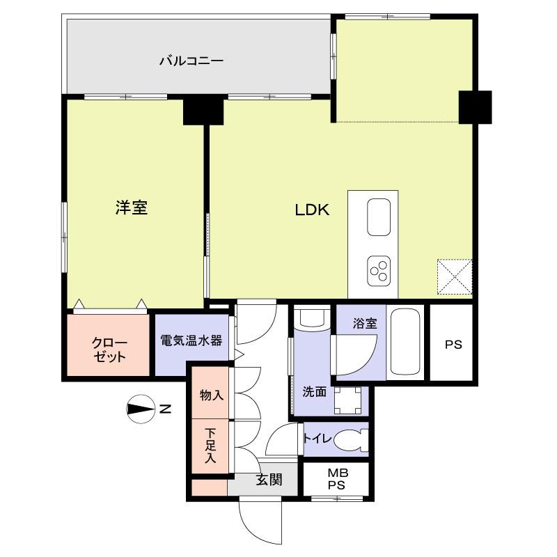 Floor plan. 1LDK, Price 25,800,000 yen, Occupied area 53.87 sq m , Balcony area 7.65 sq m