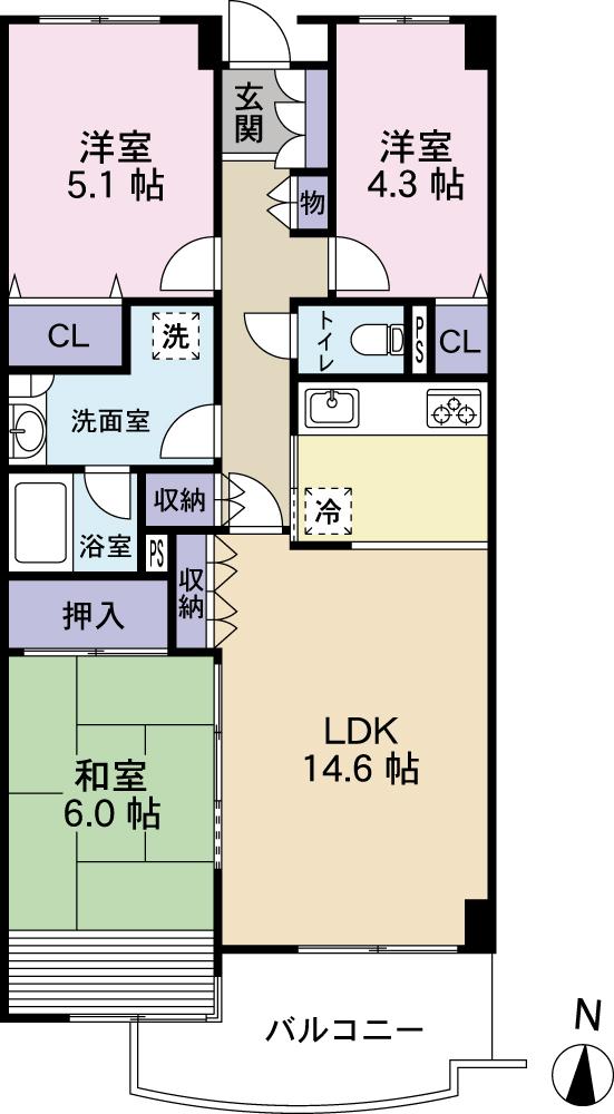 Floor plan. 3LDK, Price 31,900,000 yen, Occupied area 76.07 sq m , Balcony area 7.23 sq m south-facing 3 floor dwelling unit Pets can be breeding.