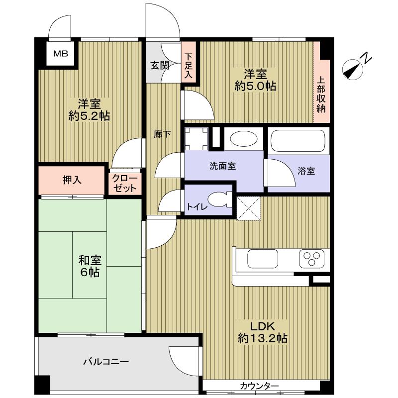 Floor plan. 3LDK, Price 27,800,000 yen, Occupied area 62.83 sq m , Balcony area 6.3 sq m