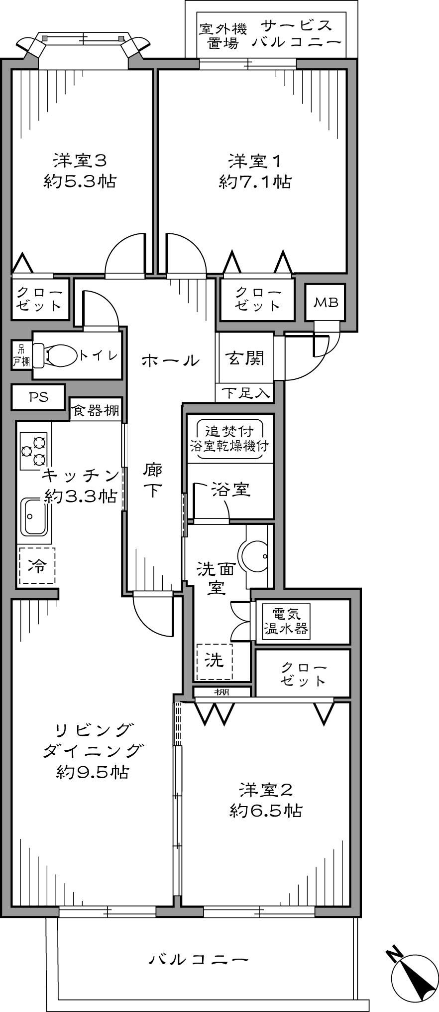 Floor plan. 3LDK, Price 31,800,000 yen, Footprint 74.9 sq m , I like the right side of the left in the private rooms are separated by a living room on the balcony area 6.06 sq m entrance