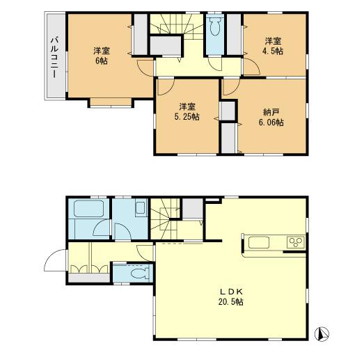 Floor plan. 47,800,000 yen, 3LDK + S (storeroom), Land area 88.14 sq m , Building area 101.48 sq m floor plan