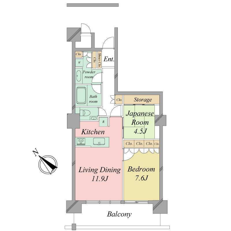 Floor plan. 2LDK, Price 32,200,000 yen, Occupied area 68.12 sq m , Balcony area 13.5 sq m