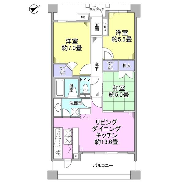 Floor plan. 3LDK, Price 36,800,000 yen, Occupied area 70.16 sq m , Balcony area 11.71 sq m footprint; 70.16 sq m  3LDK type Pets welcome breeding (limited by convention)