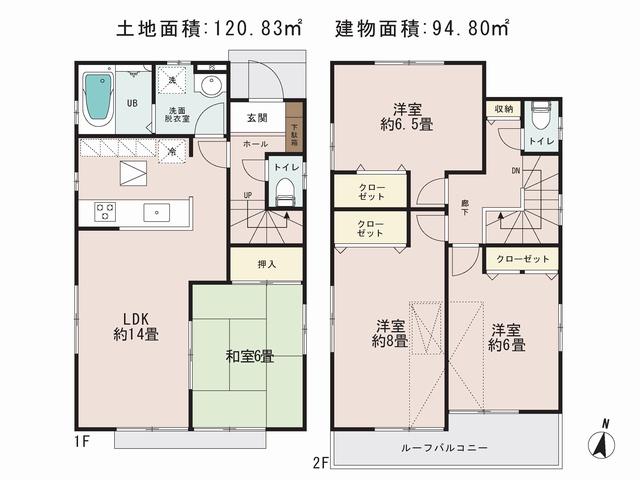 Floor plan. (1 Building), Price 41,800,000 yen, 4LDK, Land area 120.83 sq m , Building area 94.8 sq m