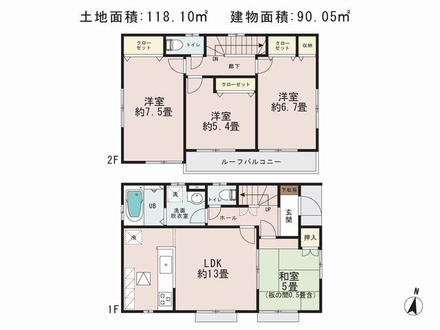 Floor plan. (4 Building), Price 41,800,000 yen, 4LDK, Land area 118.1 sq m , Building area 90.05 sq m