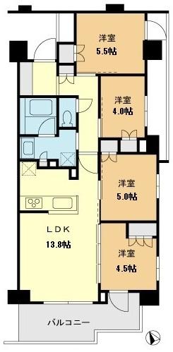 Floor plan. 4LDK, Price 42,800,000 yen, Occupied area 72.61 sq m , Balcony area 9.61 sq m