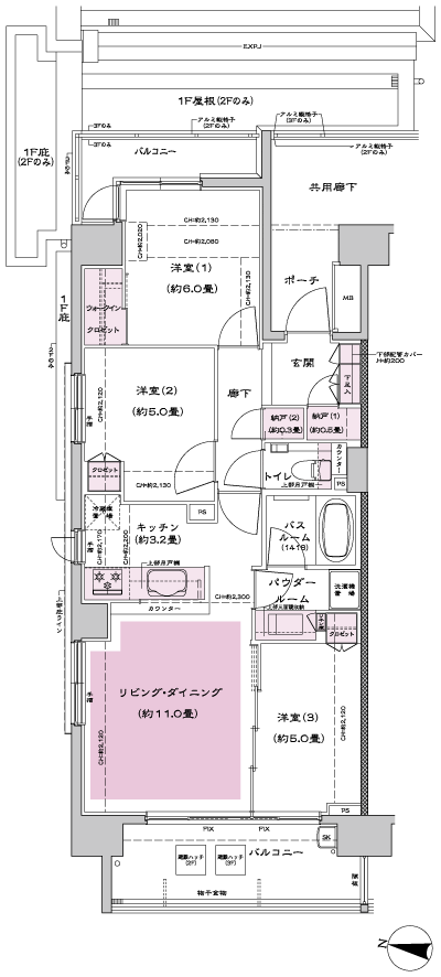 Floor: 3LD ・ K + 2N (storeroom) + WIC (walk-in closet), the occupied area: 67.05 sq m, Price: 47,900,000 yen, now on sale