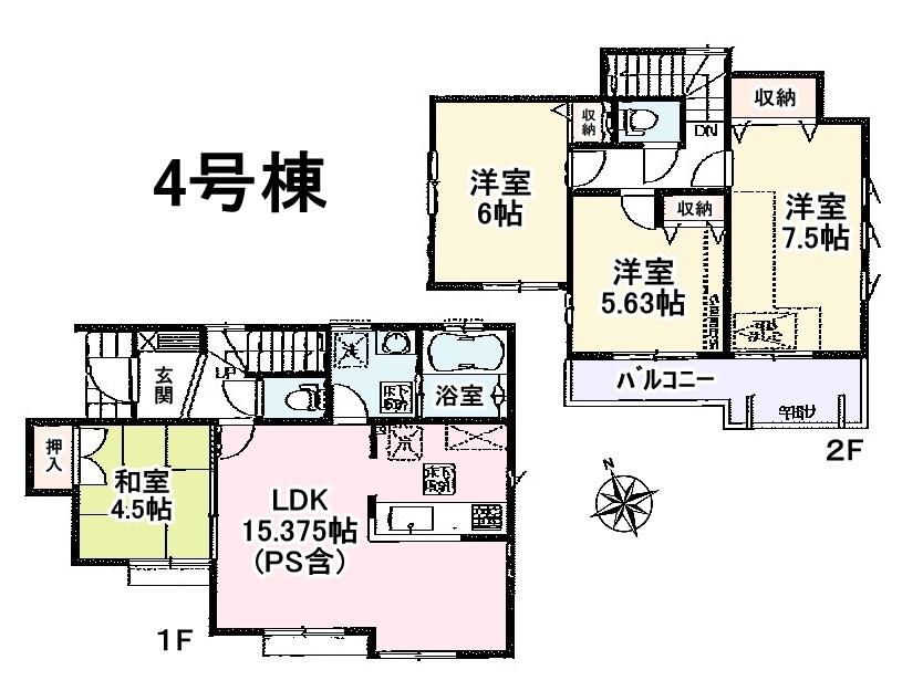 Floor plan. (4 Building), Price 48,800,000 yen, 4LDK, Land area 113 sq m , Building area 90.05 sq m