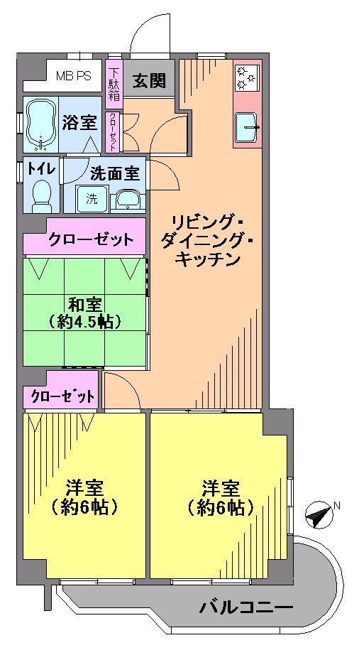 Floor plan. 3LDK, Price 19,800,000 yen, Occupied area 59.79 sq m , Balcony area 5.65 sq m