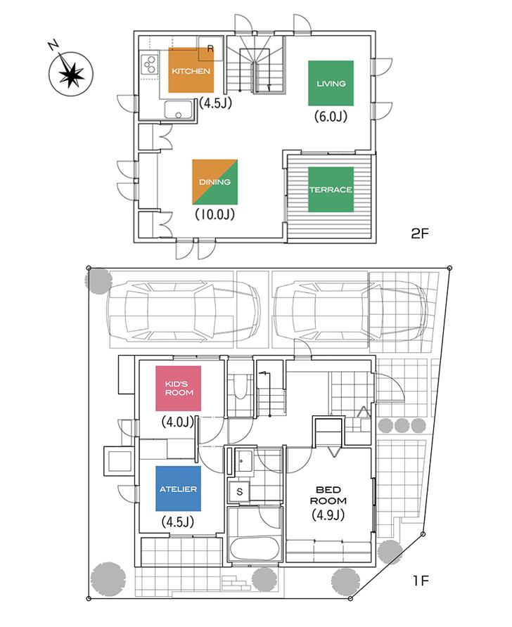 Floor plan.  [No. 1 destination] So we have drawn on the basis of the Plan view] drawings, Plan and the outer structure ・ Planting, etc., It may actually differ slightly from.  Also, The car is not included in the price. 