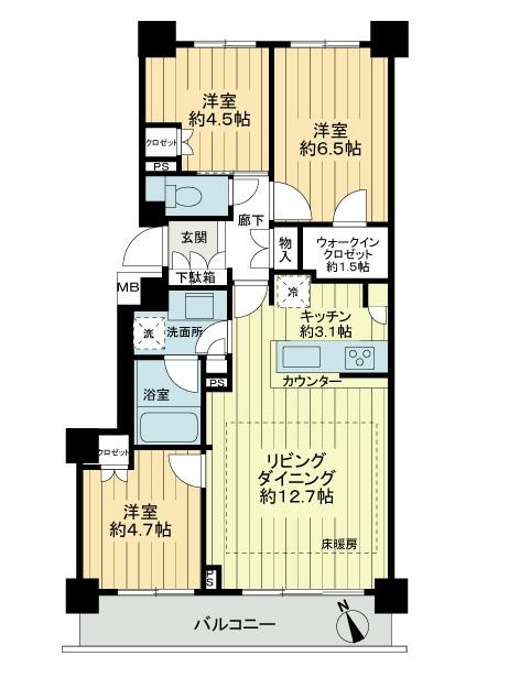 Floor plan. 3LDK, Price 48,800,000 yen, Occupied area 70.05 sq m , Balcony area 9.78 sq m