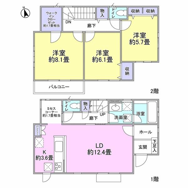 Floor plan. 60,800,000 yen, 3LDK, Land area 116.76 sq m , Building area 92.74 sq m 2 × 4 construction method Tokyu Construction Co., Ltd. Construction