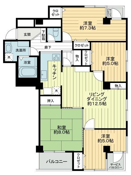 Floor plan. 4LDK, Price 36,800,000 yen, Occupied area 96.18 sq m , Balcony area 6.91 sq m