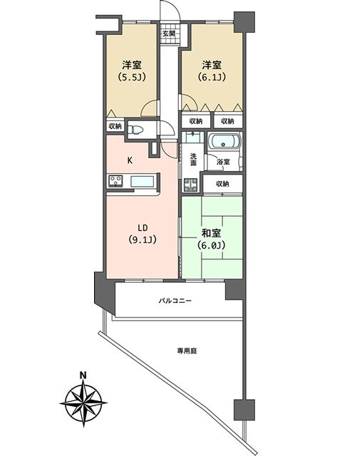 Floor plan. 3LDK, Price 23.8 million yen, Occupied area 64.95 sq m , Balcony area 8.55 sq m Lions Garden Chofu Tamagawa Floor