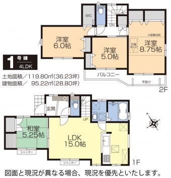 Floor plan. 50,300,000 yen, 4LDK, Land area 119.8 sq m , Building area 94.81 sq m 1 Building