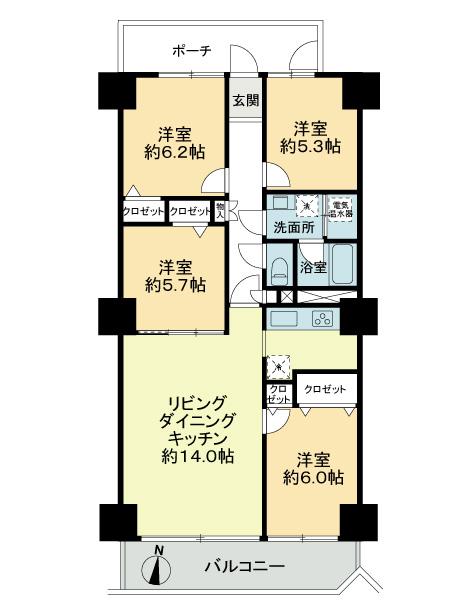 Floor plan. 4LDK, Price 28.8 million yen, Footprint 85.8 sq m , Balcony area 16.91 sq m indoor (December 2013) Shooting