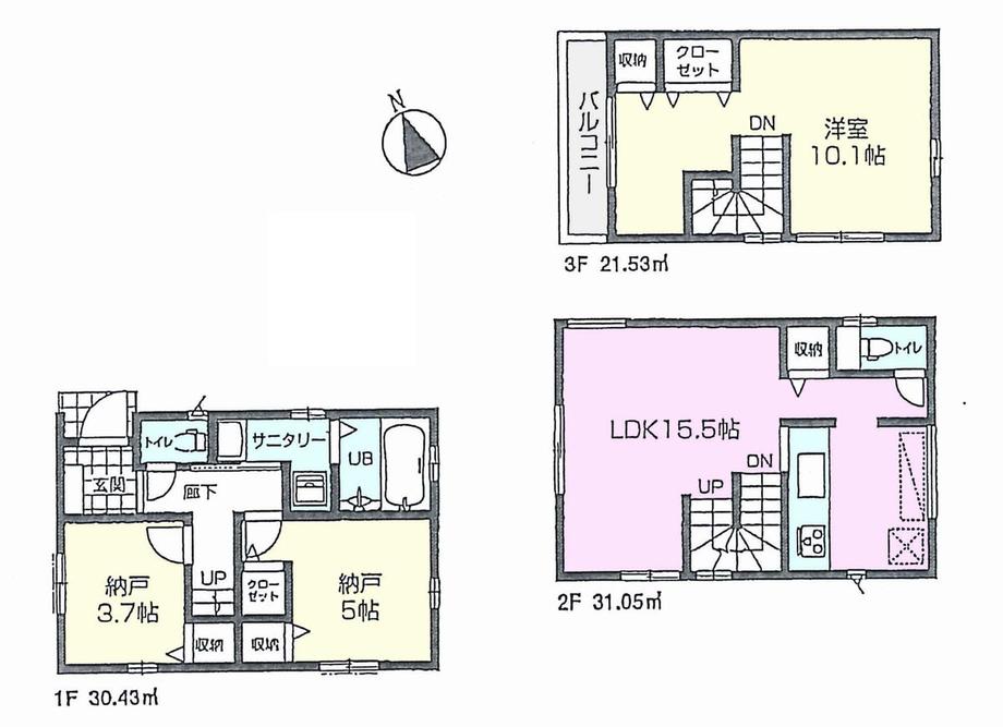 Floor plan. 42,800,000 yen, 3LDK, Land area 72.28 sq m , Building area 83.01 sq m