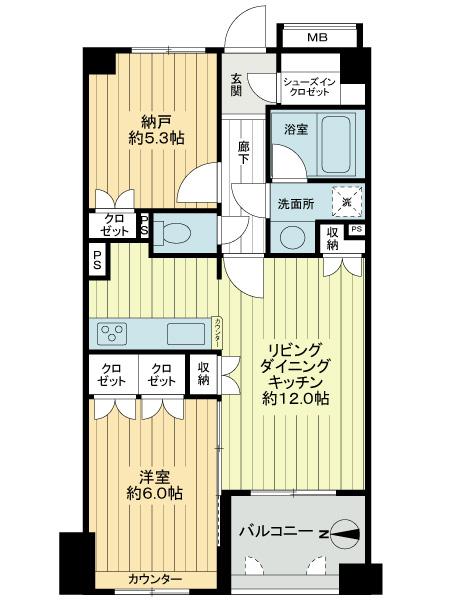 Floor plan. 1LDK + S (storeroom), Price 27,800,000 yen, Occupied area 55.61 sq m , Balcony area 5.7 sq m floor plan