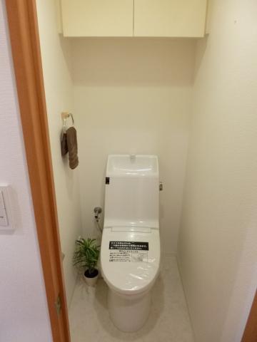 Toilet. With hanging cupboard