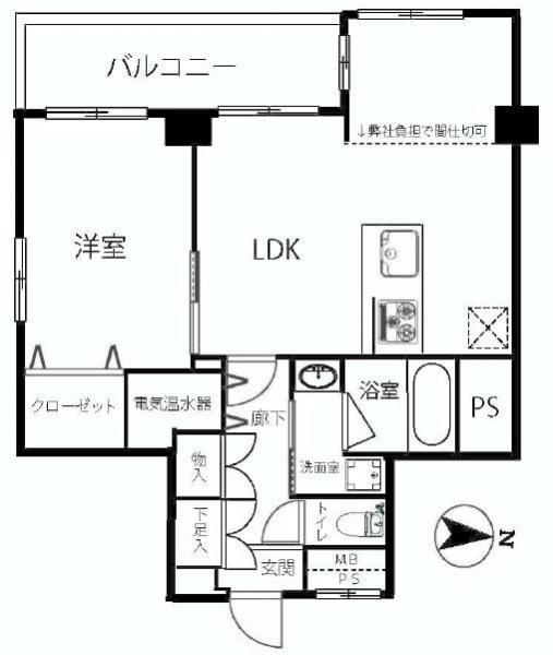 Floor plan. 1LDK, Price 25,800,000 yen, Occupied area 53.87 sq m , Balcony area 7.65 sq m