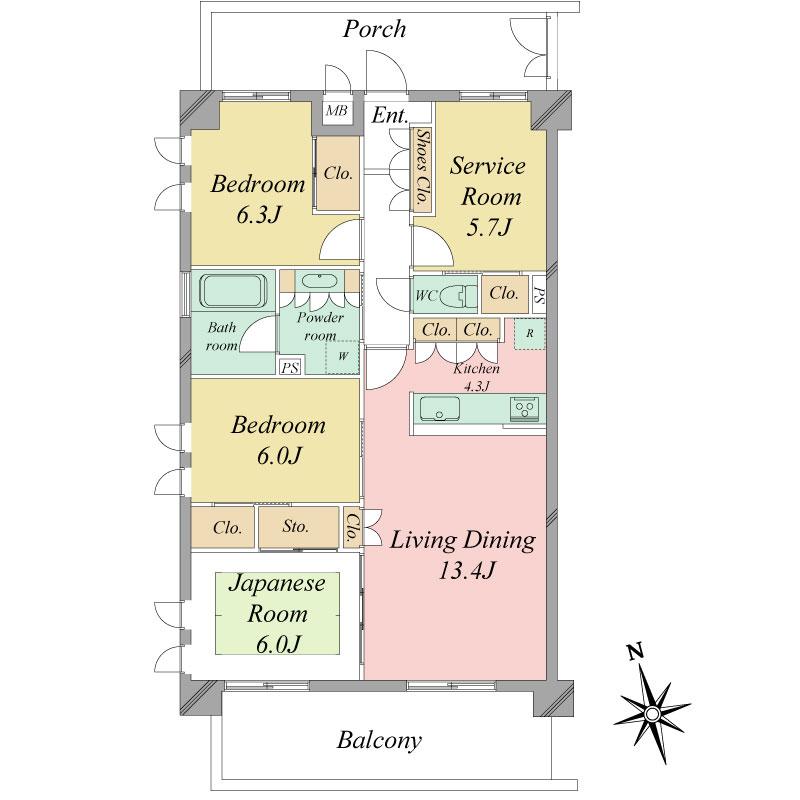 Floor plan. 3LDK + S (storeroom), Price 43,800,000 yen, Footprint 90 sq m , Balcony area 13.8 sq m